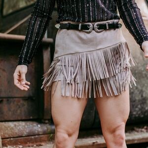 NWT Taupe Holy Cow Vegan Suede Fringe Front Shorts
